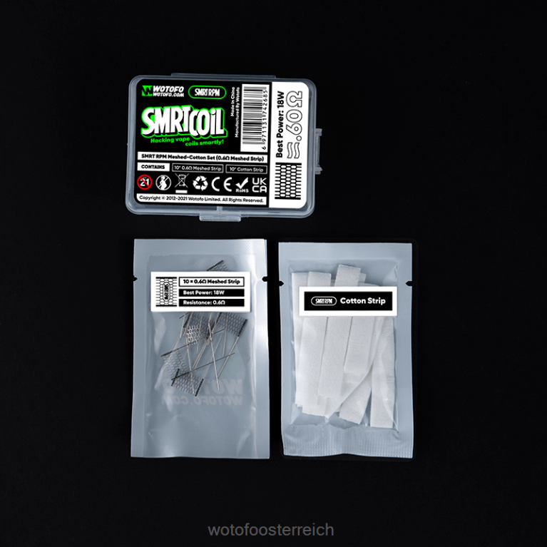 rpm Mesh-Baumwoll-Set 0,6 Ohm Mesh + Baumwolle Wotofo SMRT - Wotofo Österreich 42F2Z365